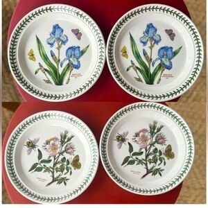 Four (4) Portmeirion Botanic Garden Dog Rose and Iris Salad Plates 8.5”